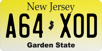 NJ license plate A64XOD