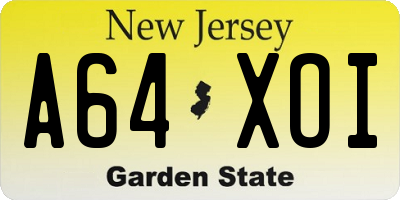 NJ license plate A64XOI