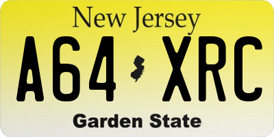 NJ license plate A64XRC