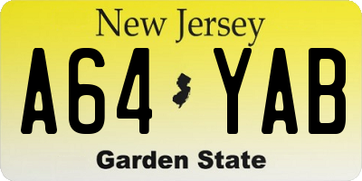 NJ license plate A64YAB