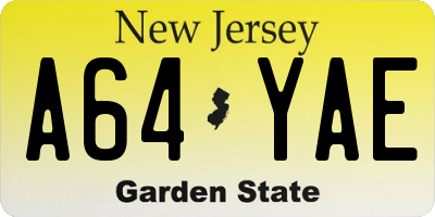 NJ license plate A64YAE