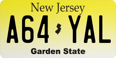 NJ license plate A64YAL