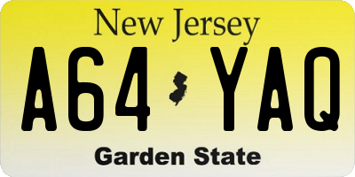 NJ license plate A64YAQ