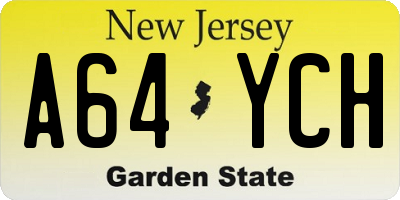 NJ license plate A64YCH