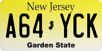 NJ license plate A64YCK