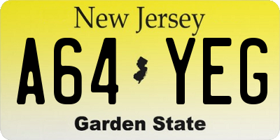 NJ license plate A64YEG