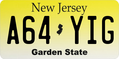 NJ license plate A64YIG