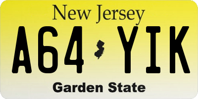 NJ license plate A64YIK