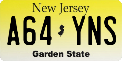 NJ license plate A64YNS