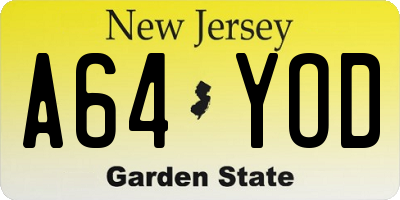 NJ license plate A64YOD