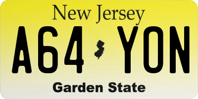 NJ license plate A64YON
