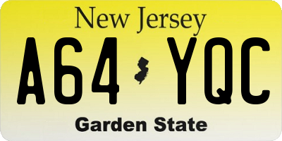 NJ license plate A64YQC