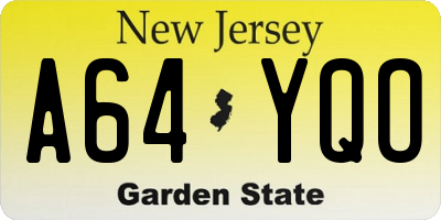 NJ license plate A64YQO