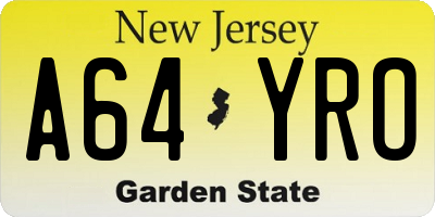 NJ license plate A64YRO