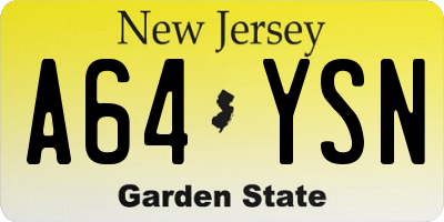 NJ license plate A64YSN