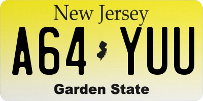 NJ license plate A64YUU