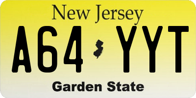 NJ license plate A64YYT