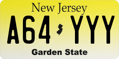 NJ license plate A64YYY