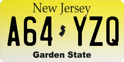 NJ license plate A64YZQ