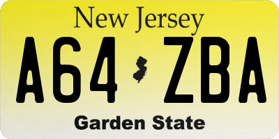 NJ license plate A64ZBA
