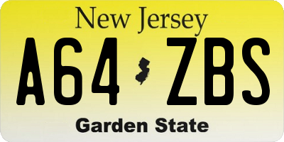 NJ license plate A64ZBS
