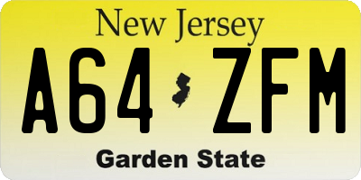 NJ license plate A64ZFM