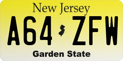 NJ license plate A64ZFW