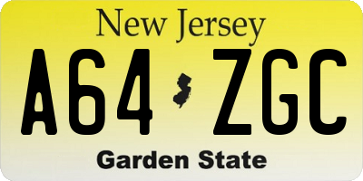 NJ license plate A64ZGC