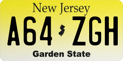NJ license plate A64ZGH