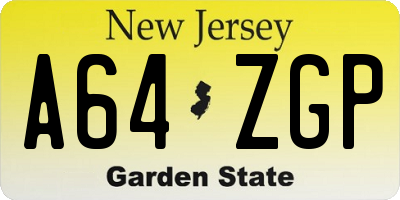 NJ license plate A64ZGP