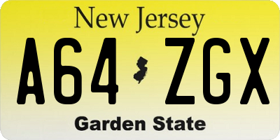 NJ license plate A64ZGX
