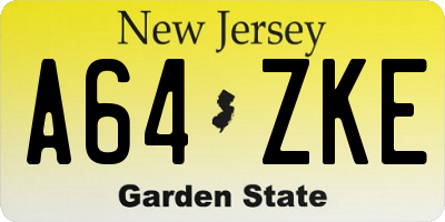 NJ license plate A64ZKE