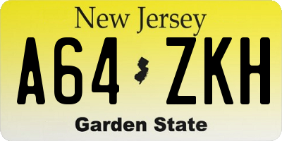 NJ license plate A64ZKH
