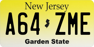 NJ license plate A64ZME