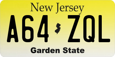 NJ license plate A64ZQL