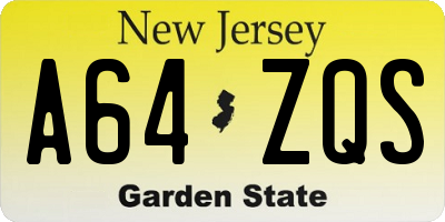 NJ license plate A64ZQS
