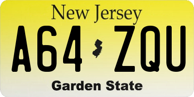 NJ license plate A64ZQU