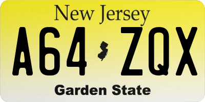 NJ license plate A64ZQX