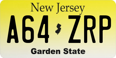 NJ license plate A64ZRP