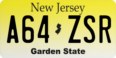 NJ license plate A64ZSR
