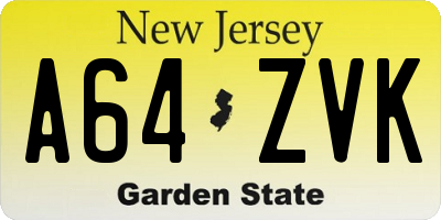 NJ license plate A64ZVK