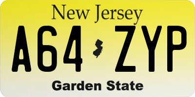 NJ license plate A64ZYP