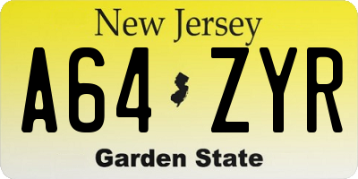 NJ license plate A64ZYR