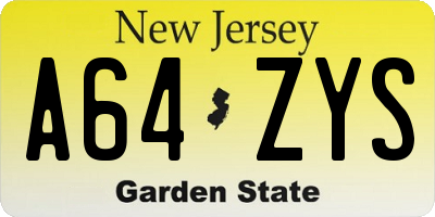 NJ license plate A64ZYS