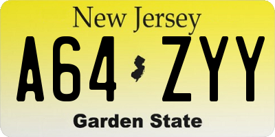 NJ license plate A64ZYY