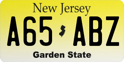 NJ license plate A65ABZ