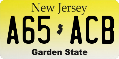 NJ license plate A65ACB