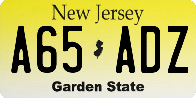 NJ license plate A65ADZ