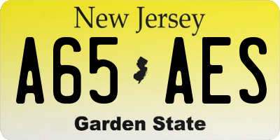 NJ license plate A65AES