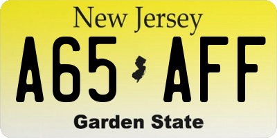 NJ license plate A65AFF